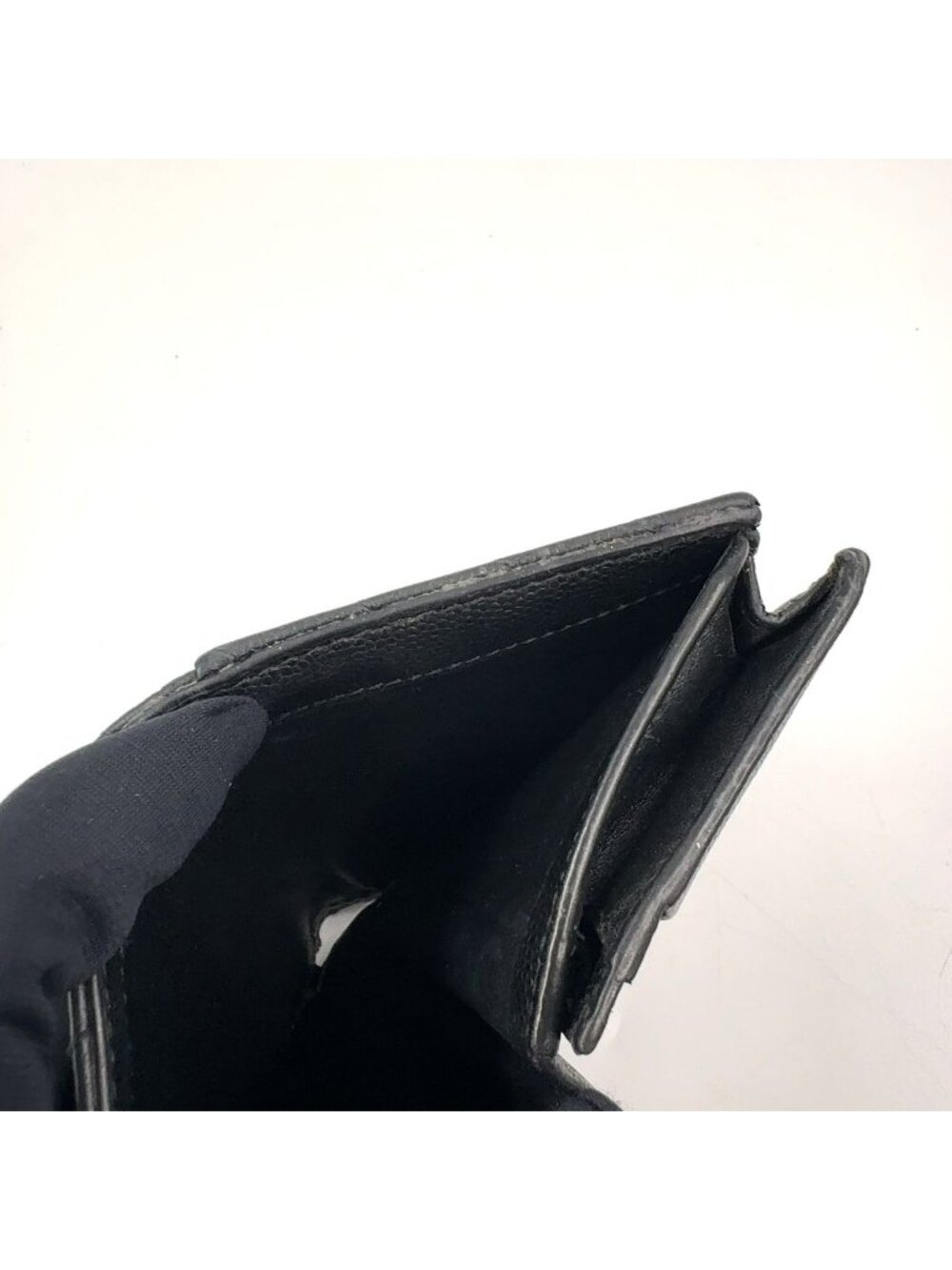 Saint Laurent Paris YSL Stitch Compact Fold Wallet Leather Black Silver - Picture 10 of 15